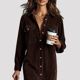 Button Front Velvet Shirt Midi Dress