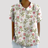 Women's Floral Short Sleeve Linen Shirt