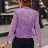 Women Cropped Sequin Cardigan with Open Front