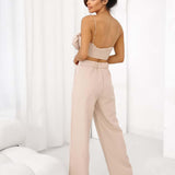 3D Floral Appliqué Crop Top with Spaghetti Straps in Beige