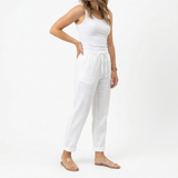 Women’s Cropped Elastic Waist Trousers - Soft Textured Linen