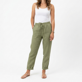 Women’s Cropped Elastic Waist Trousers - Soft Textured Linen