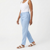 Women’s Cropped Elastic Waist Trousers - Soft Textured Linen