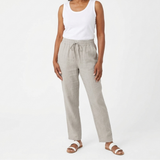 Women’s Cropped Elastic Waist Trousers - Soft Textured Linen
