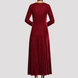 Long Sleeve Velvet Maxi Dress with Round Neck
