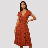 Women's Wrap Polka Dot Midi Dress
