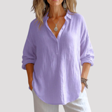 Women's Relaxed Fit V Neck Linen Shirt