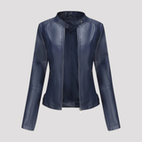 Slim Fit Faux Leather Jacket with Stand Collar