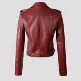 Women's Cropped Faux Leather Biker Jacket