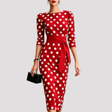 Women's Belted Polka Dot Midi Dress