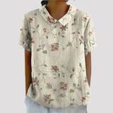 Women's Floral Short Sleeve Linen Shirt