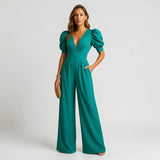 Women's Wide Leg Jumpsuit with Puff Sleeves – Tailored Formal Jumpsuit