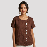 Women's Button Front Short Sleeve Linen Shirt