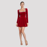 Square Neck Velvet Mini Dress with Crystal Trim