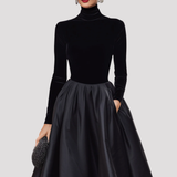 High Neck Velvet Midi Dress