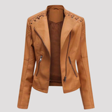 Women's Lace-Up Shoulder Faux Leather Biker Jacket
