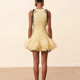 Laleh Ruffled Lace-Up Mini Dress In Yellow