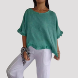 Women's Frill Trim Relaxed Fit Linen Shirt