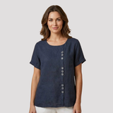 Women's Button Front Short Sleeve Linen Shirt