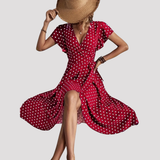 Women's Wrap Polka Dot Midi Dress