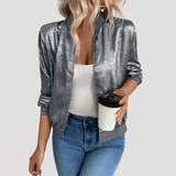 Women's Metallic Zip Up Bomber Jacket