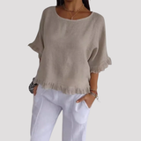 Women's Frill Trim Relaxed Fit Linen Shirt
