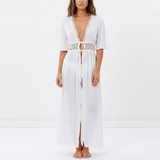 Women's Cover-Up Tie Waist Maxi Dress - Breathable Weave