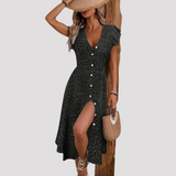 Women's Button Front Polka Dot Midi Dress