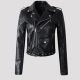 Women's Cropped Faux Leather Biker Jacket