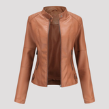 Slim Fit Faux Leather Jacket with Stand Collar