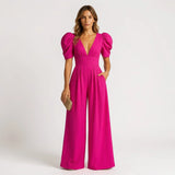 Women's Wide Leg Jumpsuit with Puff Sleeves – Tailored Formal Jumpsuit