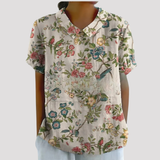 Women's Floral Short Sleeve Linen Shirt