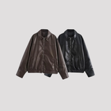 Women's Oversized Faux Leather Zip Up Bomber Jacket