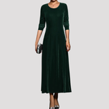 Long Sleeve Velvet Maxi Dress with Round Neck