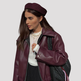 Women's Faux Leather Collared Bomber Jacket