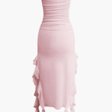 Strapless Fringe Hem Bodycon Midi Dress