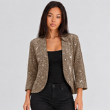 Women Cropped Sequin Cardigan with Open Front