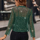 Women Cropped Sequin Cardigan with Open Front
