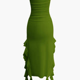 Strapless Fringe Hem Bodycon Midi Dress