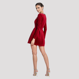 Square Neck Velvet Mini Dress with Crystal Trim
