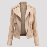 Women's Lace-Up Shoulder Faux Leather Biker Jacket