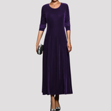 Long Sleeve Velvet Maxi Dress with Round Neck