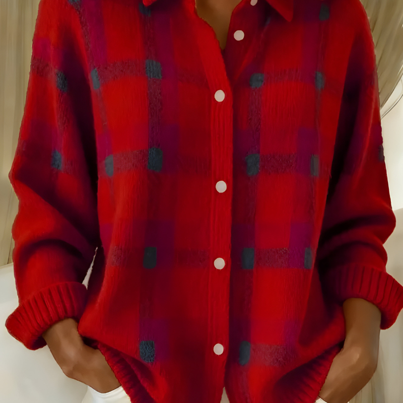 PLAID KNIT CARDIGAN