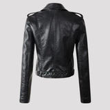 Women's Cropped Faux Leather Biker Jacket