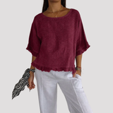 Women's Frill Trim Relaxed Fit Linen Shirt