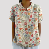Women's Floral Short Sleeve Linen Shirt