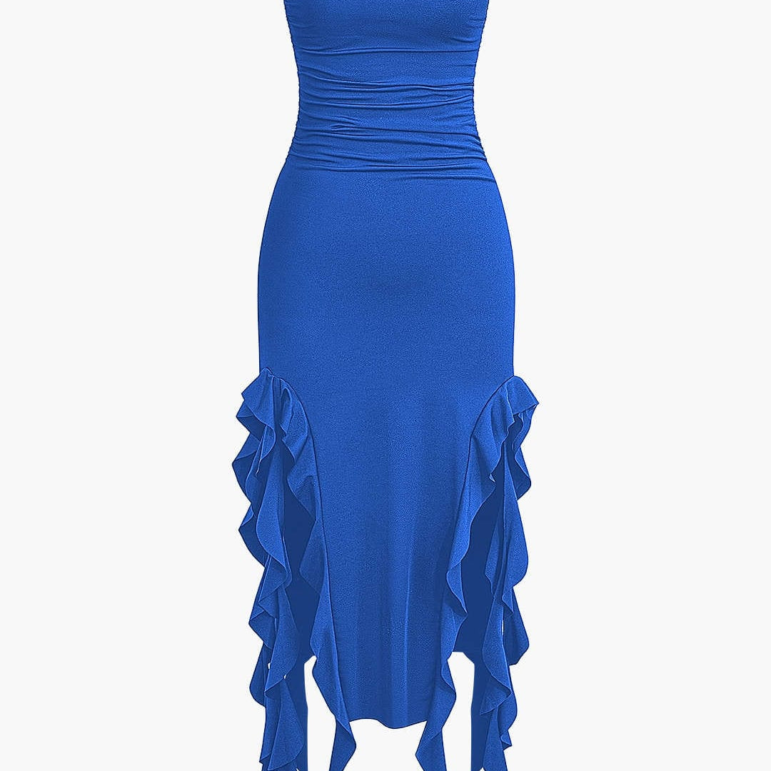 Strapless Fringe Hem Bodycon Midi Dress