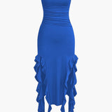 Strapless Fringe Hem Bodycon Midi Dress