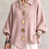 Oversized Collared Cardigan With Large Metal Buttons