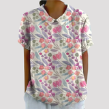 Women's Floral Short Sleeve Linen Shirt